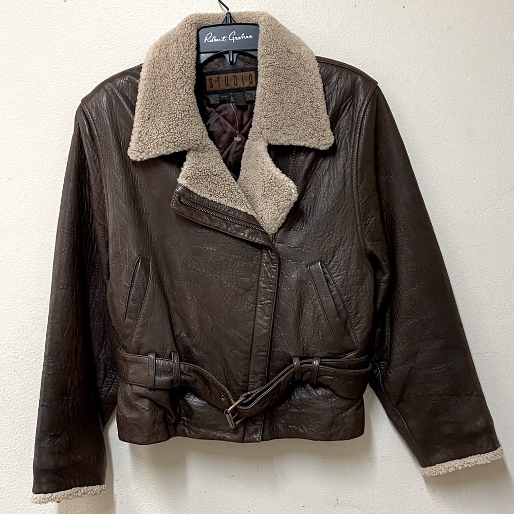 NWOT Studio Siena leather Brown Jacket, M